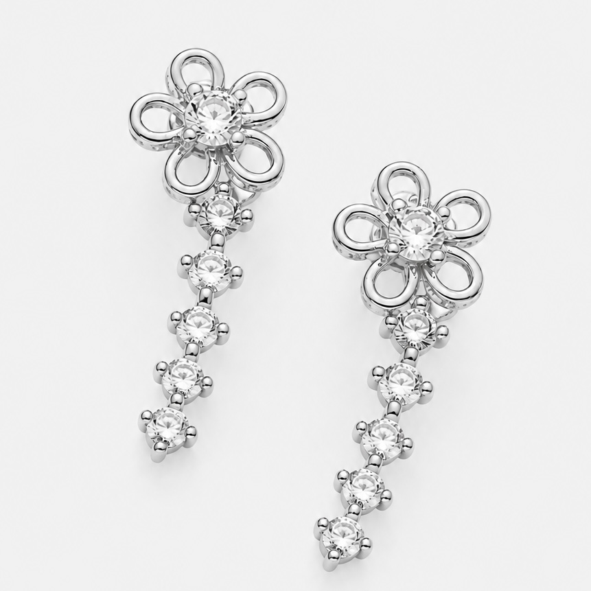 Brinco Ear Cuff Flor - Ródio
