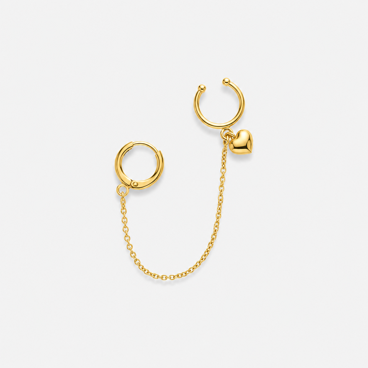 Brinco Ear Line Coração com Corrente - Ouro