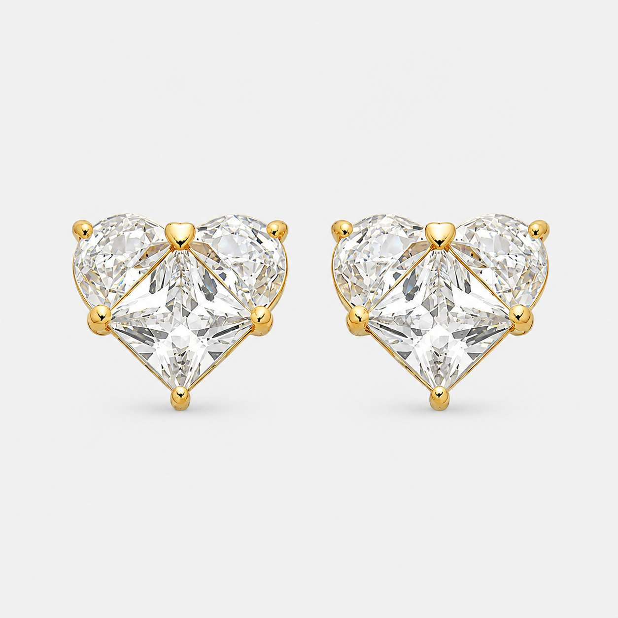 Brinco Zircônia Cristal Coração - Ouro