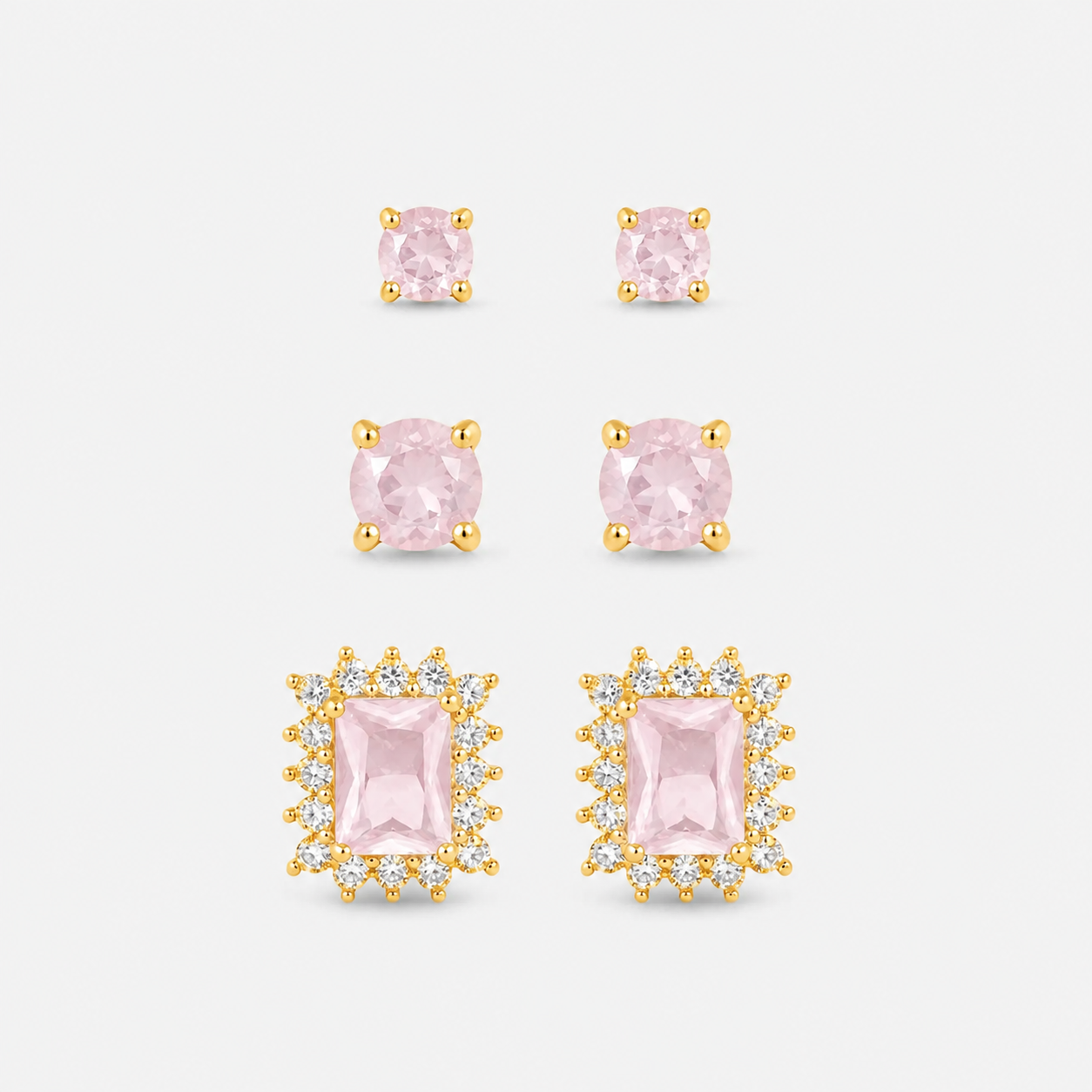 Trio Zircônia Quartzo Rosa - Ouro