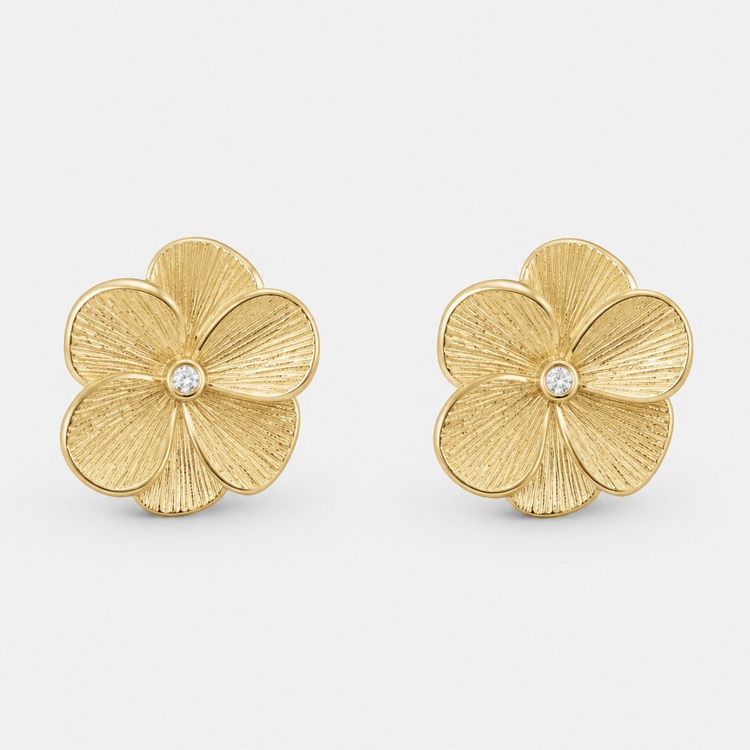 Brinco Flor Texturizada - Ouro