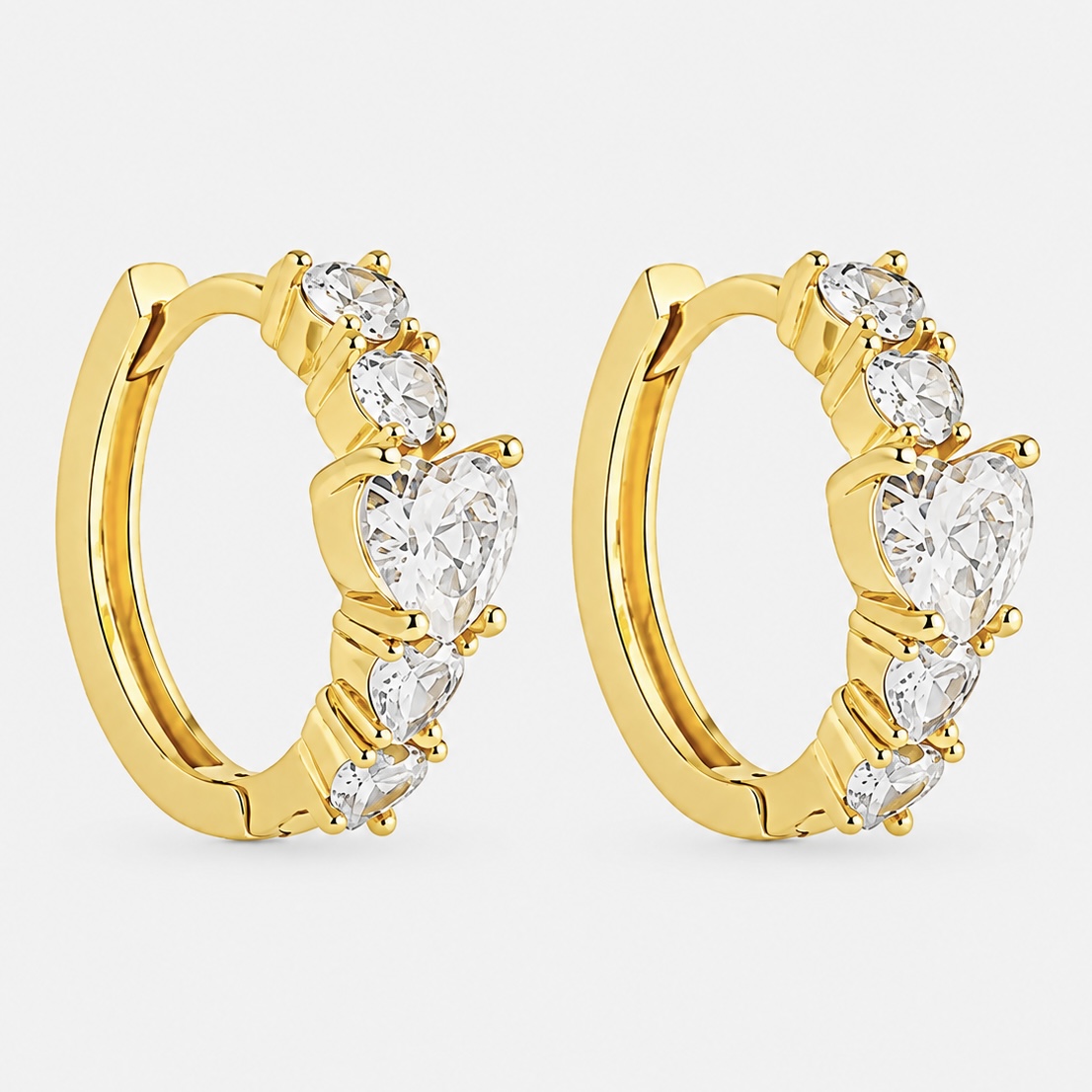 Brinco Argola Coração Cravejado Zircônia Cristal - Ouro