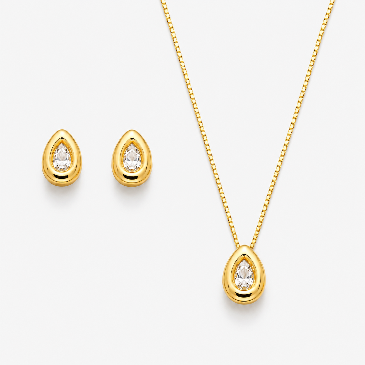 Conjunto Gota Cravação Inglesa Cristal - Ouro