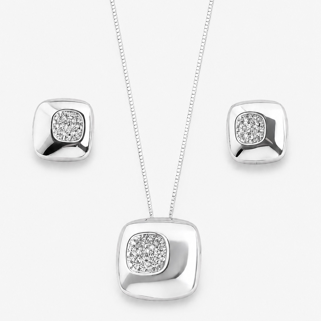 Conjunto Quadrado Cravejado - Ródio