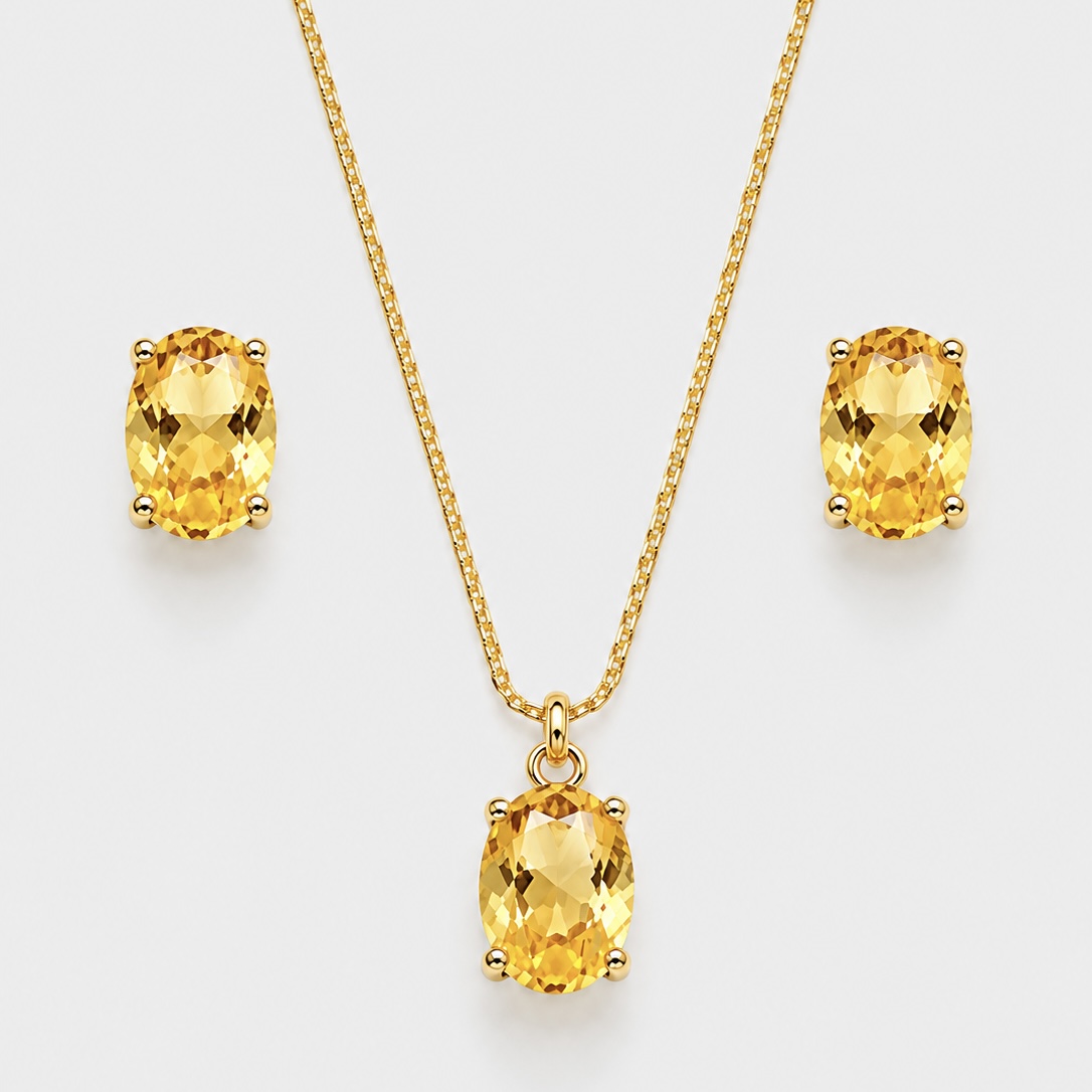 Conjunto Zircônia Citrino - Ouro
