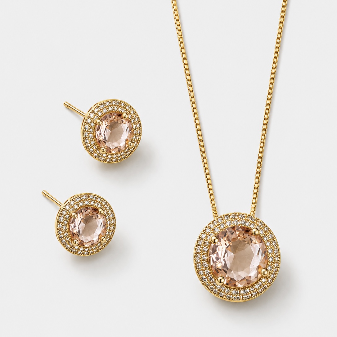 Conjunto Zircônia Rosa - Ouro