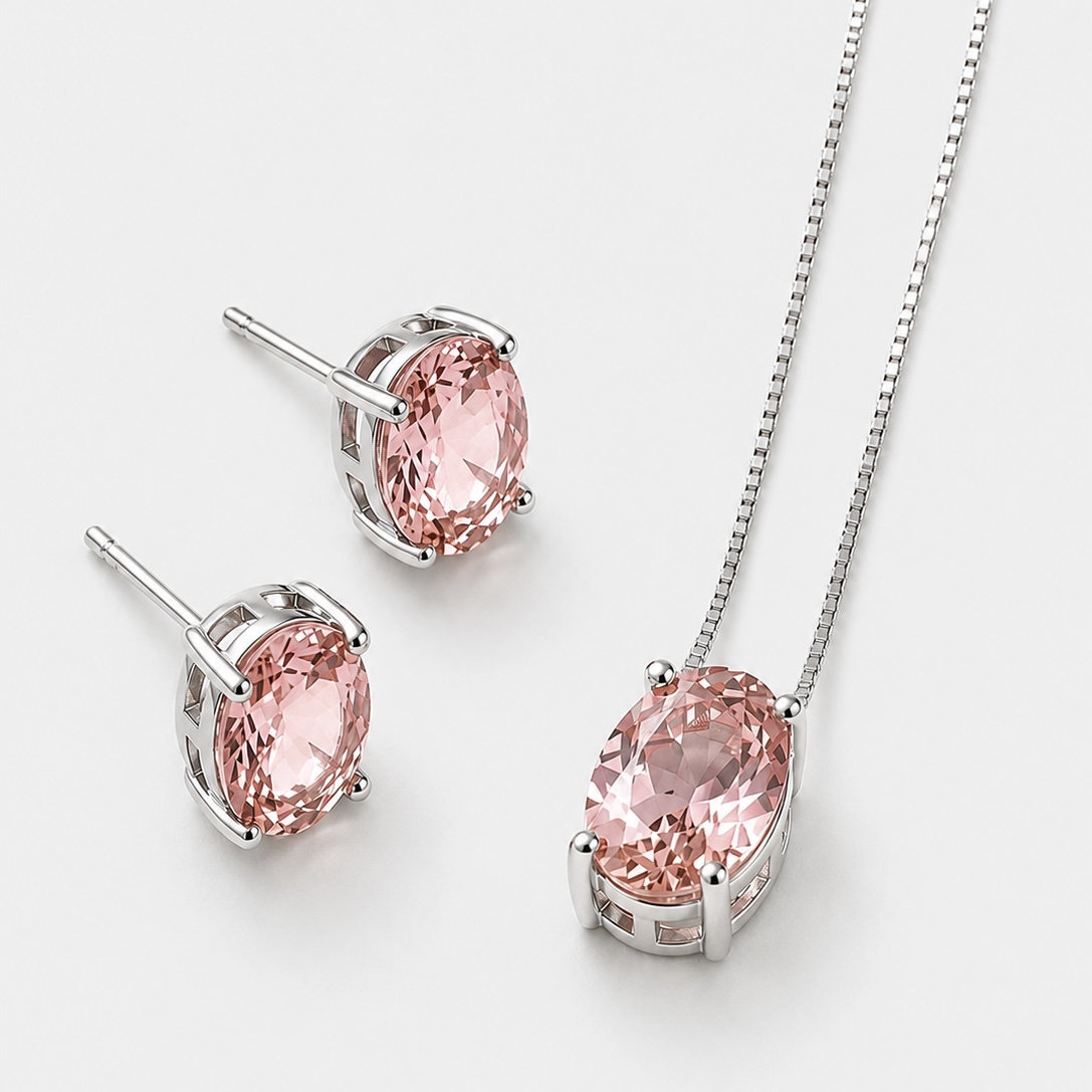 Conjunto Zircônia Rosa - Ródio