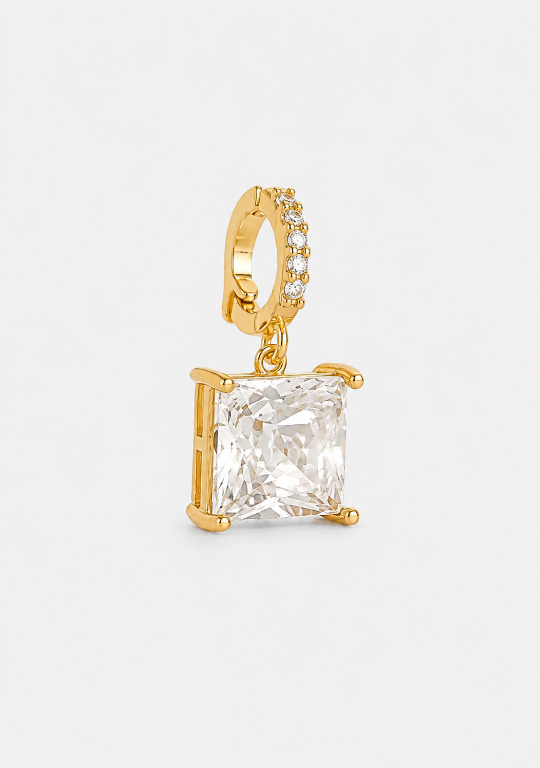 Pingente Pedra Cristal Quadrado - Ouro