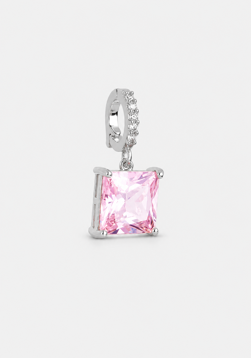 Pingente Pedra Quartzo Rosa Quadrado - Ródio