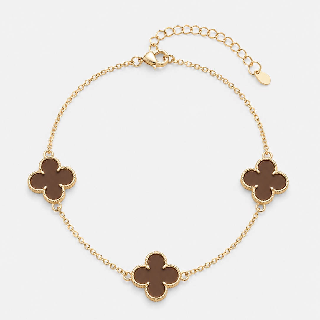 Pulseira Trevo V.C. Marrom - Ouro