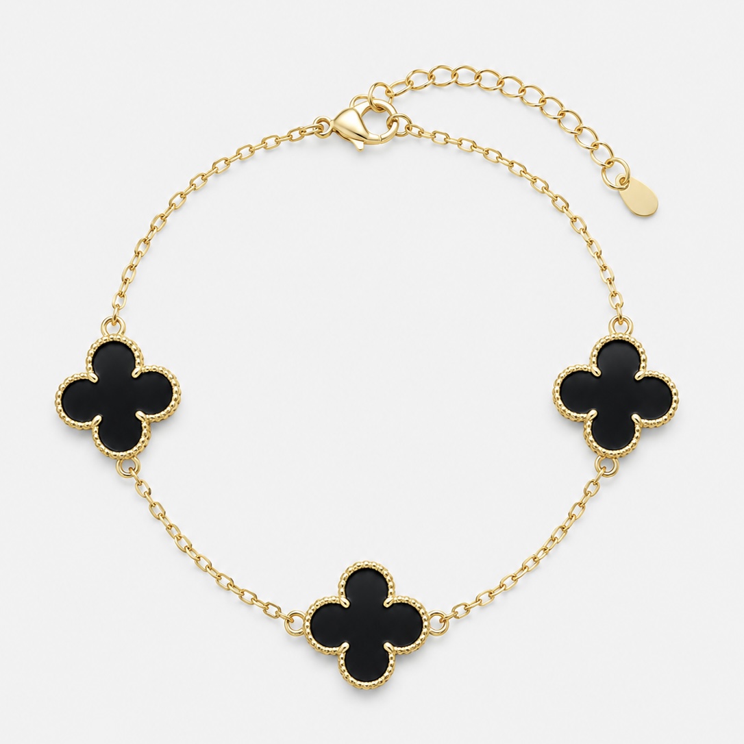 Pulseira Trevo V.C. Preto - Ouro