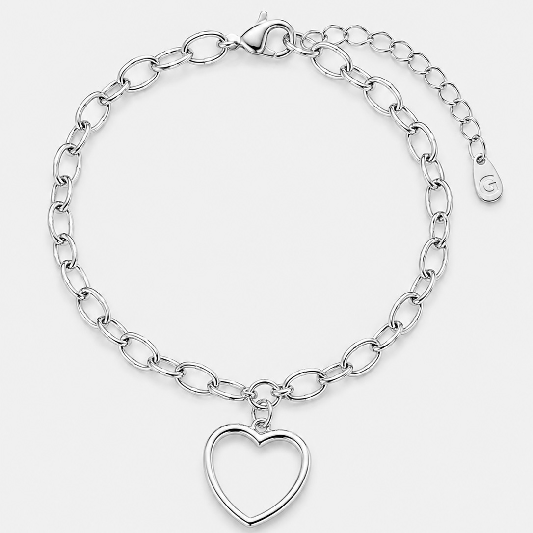 Pulseira Pingente Coração - Ródio